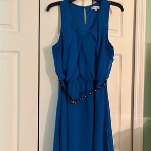 Blue Sleeveless Dress with Belt